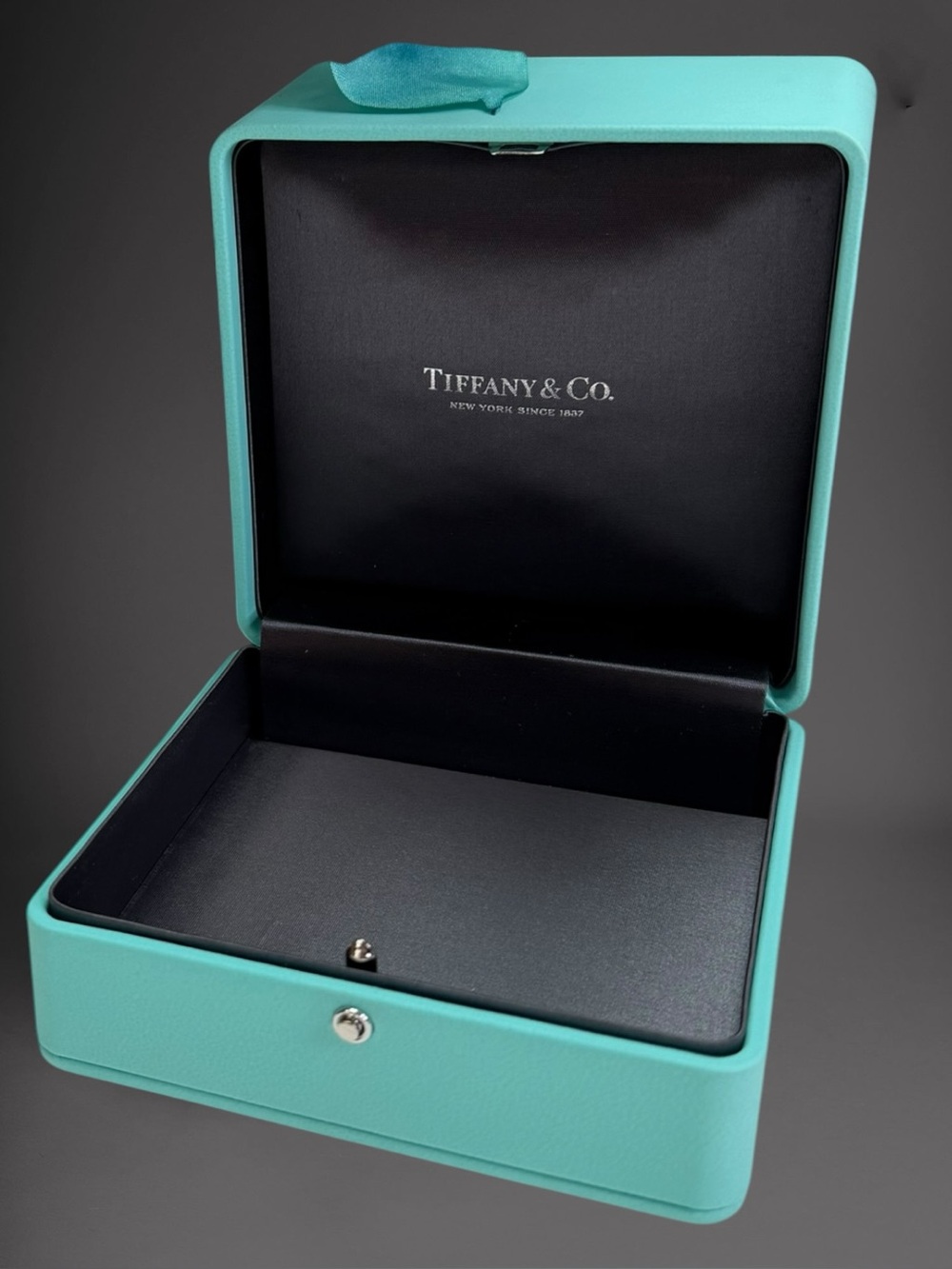 Tiffany & Co Necklace Storage Presentation Gift Box in Blue Leather Lux